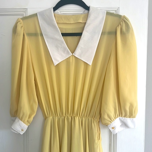 Marc Jacob’s-esque vintage butter yellow midi A-line dress with large collar - Picture 2 of 5